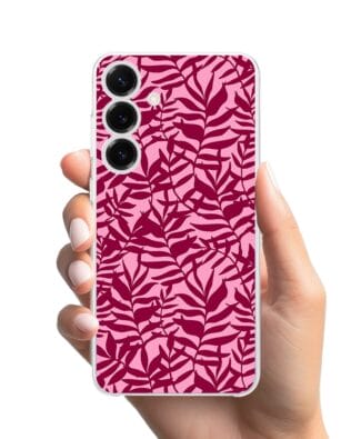 Etui do Samsung Galaxy S25 przeźroczyste, silikonowe Flexi, bordowe liście