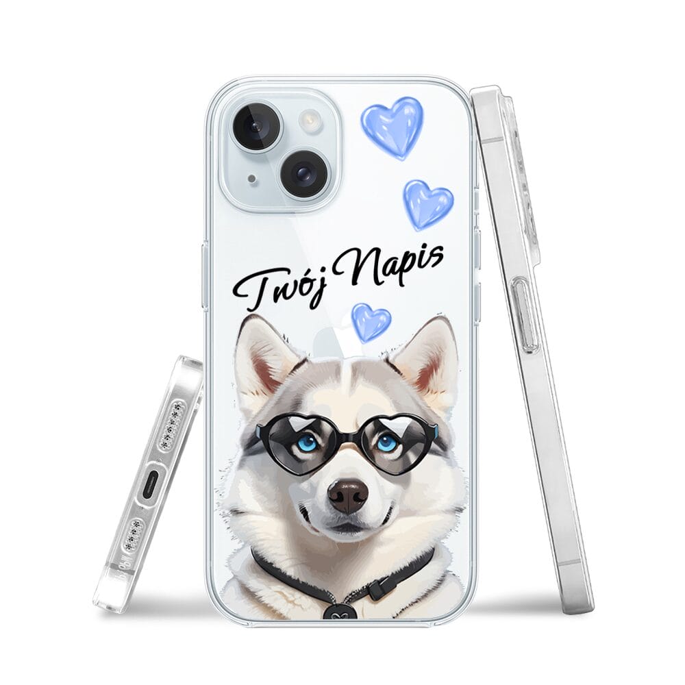 Etui do iPhone 15 przeźroczyste, silikonowe Flexi, Puppy Love, pies rasy Husky - obrazek 3