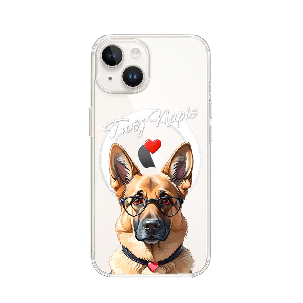 Etui do iPhone 13 Mini z MagSafe przeźroczyste, silikonowe Flexi, Puppy Love, pies rasy Owczarek Niemiecki