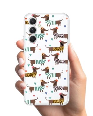 Etui do Samsung Galaxy A54 5G przeźroczyste, silikonowe Flexi, zakochane jamniki