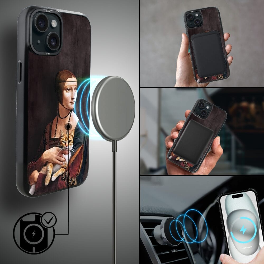 Etui do iPhone 15 IBIZU DropGuard Matt z MagSafe, Leonardo Da Vinci, dama z kotem - obrazek 8