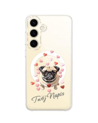 Etui do Samsung Galaxy S24 z MagSafe przeźroczyste, silikonowe Flexi, Puppy Love, pies rasy Mops