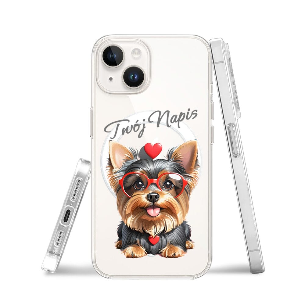 Etui do iPhone 13 Mini z MagSafe przeźroczyste, silikonowe Flexi, Puppy Love, pies rasy York - obrazek 3