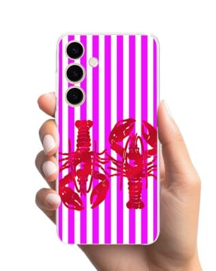 Etui do Samsung Galaxy S24 Plus przeźroczyste, silikonowe Flexi, kraby z różowymi paskami