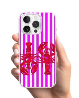 Etui do iPhone 16 Pro Max z MagSafe przeźroczyste, silikonowe Flexi, kraby z różowymi paskami