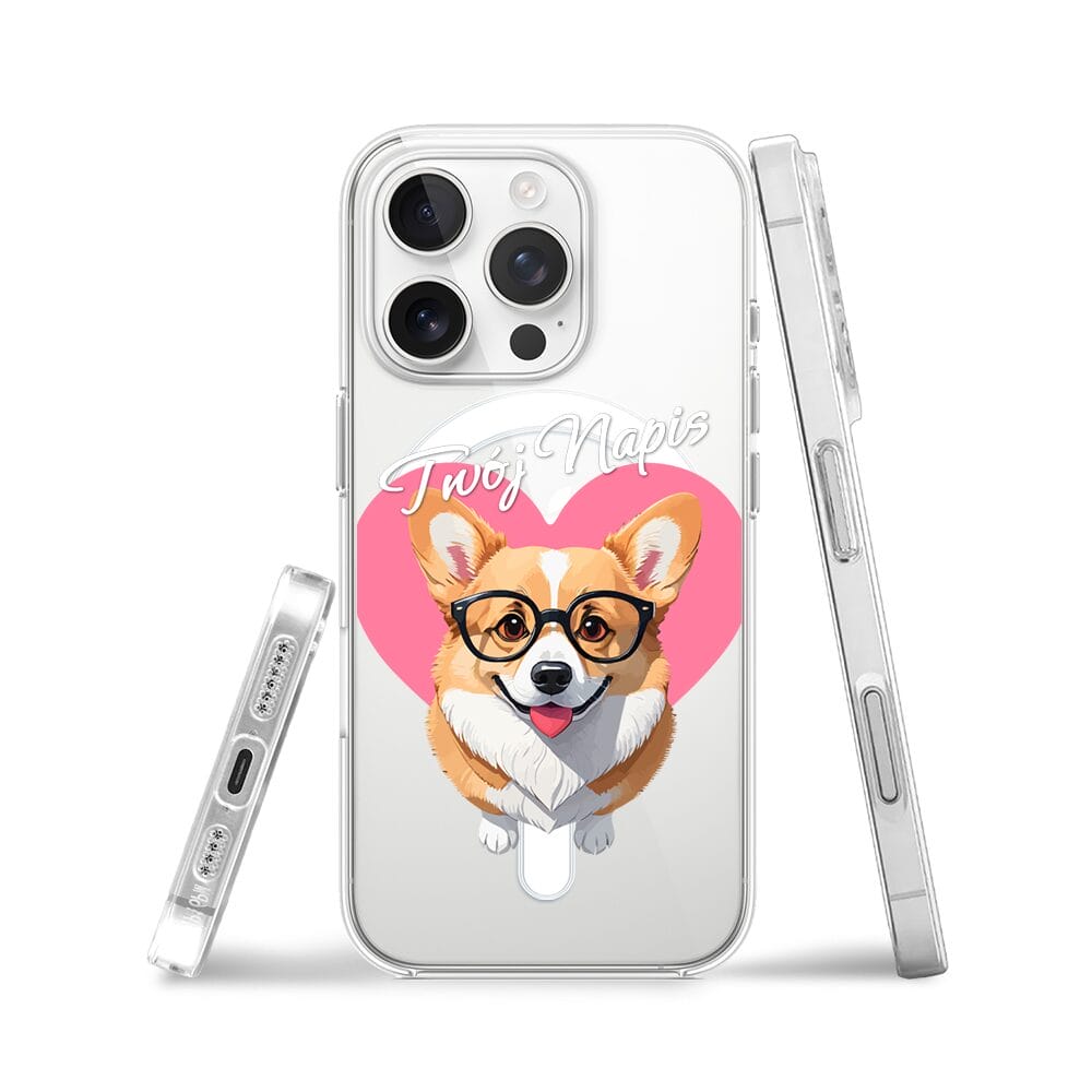 Etui do iPhone 16 Pro z MagSafe przeźroczyste, silikonowe Flexi, Puppy Love, pies rasy Corgi - obrazek 3