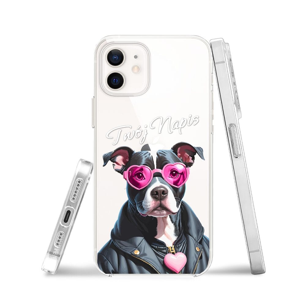 Etui do iPhone 12 przeźroczyste, silikonowe Flexi, Puppy Love, pies rasy Amstaff - obrazek 3
