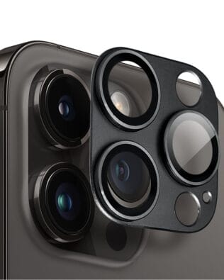 Metalowa osłona na cały aparat z wbudowanymi szkłami do iPhone 14 Pro, czarna