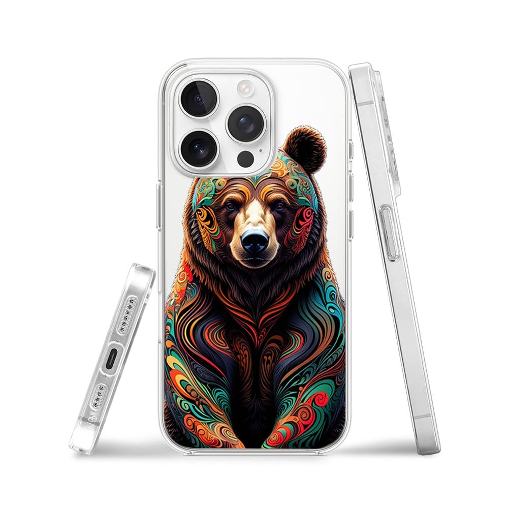 Etui do iPhone 14 Pro przeźroczyste, silikonowe Flexi, Dzika Mandala, Niedźwiedź - obrazek 3