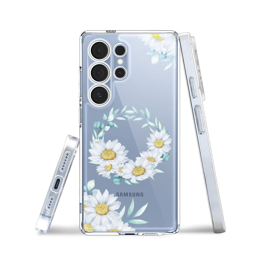 Etui do Samsung Galaxy S25 Ultra przeźroczyste, silikonowe Flexi, wianek stokrotek - obrazek 3