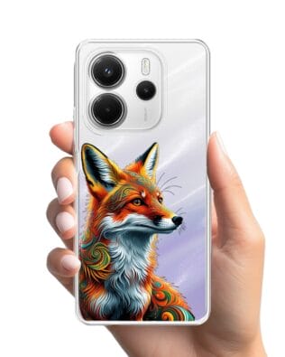 Etui do Xiaomi Redmi Note 14 5G przeźroczyste, silikonowe Flexi, Dzika Mandala, Twarz lisa