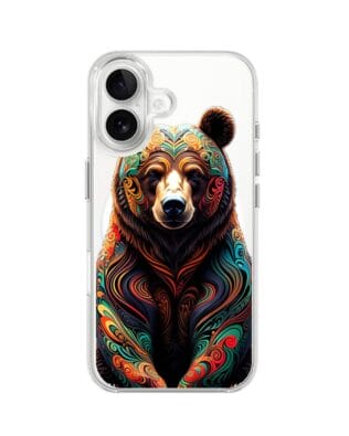 Etui do iPhone 16 Plus z MagSafe przeźroczyste, silikonowe Flexi, Dzika Mandala, Niedźwiedź