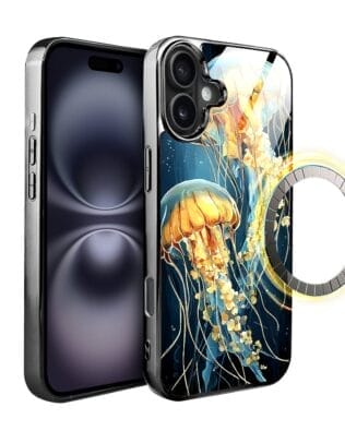 Etui do iPhone 16 IBIZU Elite Glass z MagSafe, Morze, Meduzy w głębinach, czarne