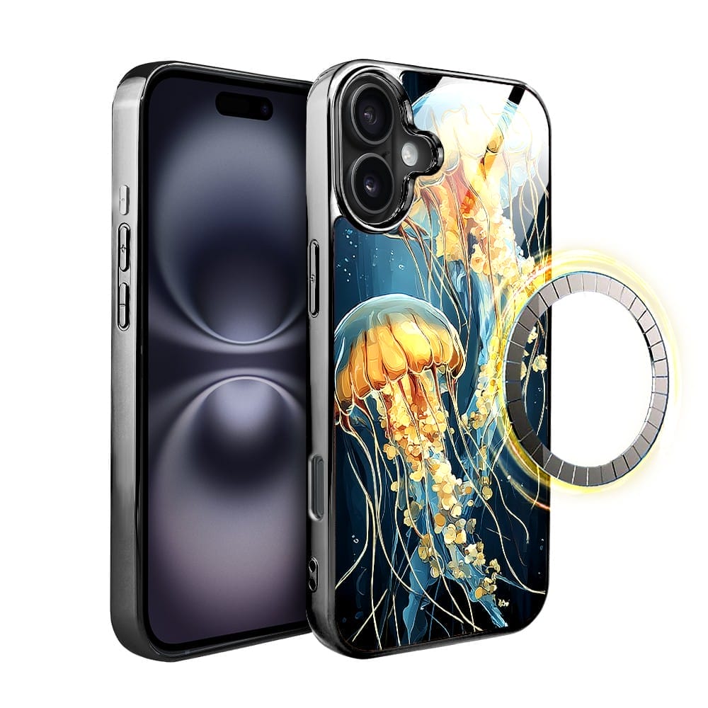 Etui do iPhone 16 IBIZU Elite Glass z MagSafe, Morze, Meduzy w głębinach, czarne