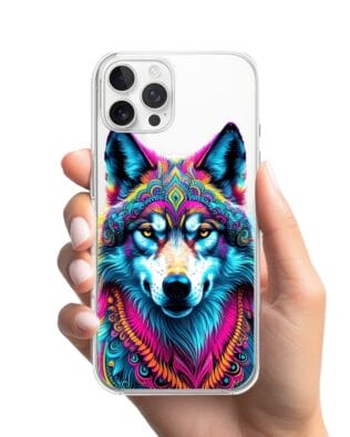 Etui do iPhone 12 Pro Max z MagSafe przeźroczyste, silikonowe Flexi, Dzika Mandala, Wilk
