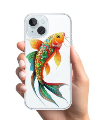 Etui do iPhone 15 Plus przeźroczyste, silikonowe Flexi, Dzika Mandala, Złota ryba