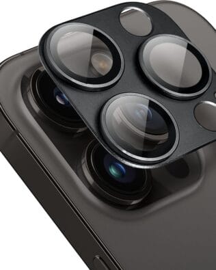 Metalowa osłona na cały aparat z wbudowanymi szkłami do iPhone 14 Pro Max, czarna