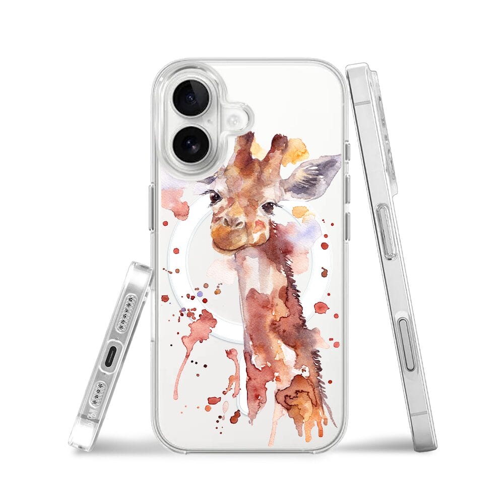 Etui do iPhone 16 z MagSafe przeźroczyste, silikonowe Flexi, Akwarelowe Zoo, Żyrafa - obrazek 3