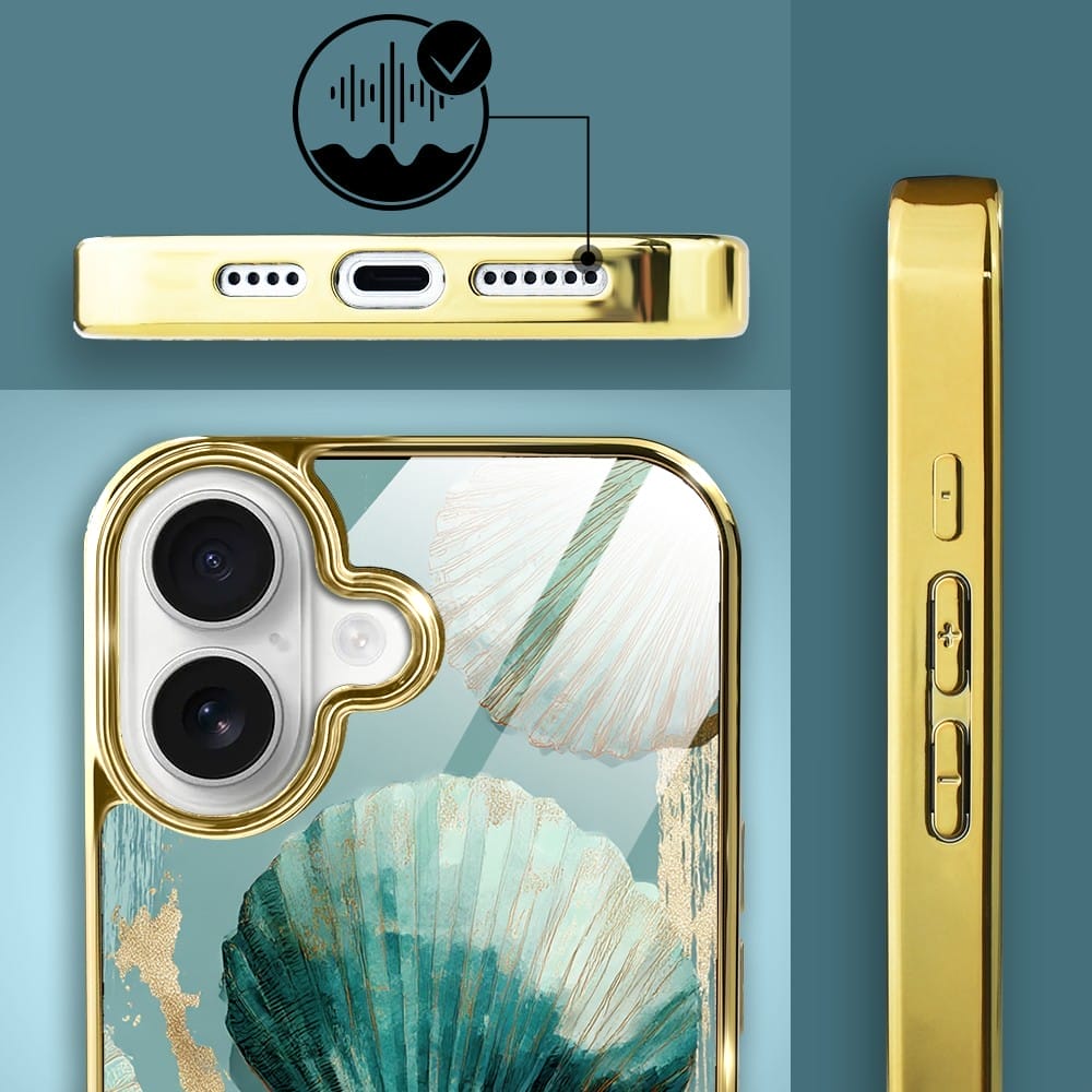Etui do iPhone 16 IBIZU Elite Glass z MagSafe, Morze, Turkusowy skarb, złote - obrazek 4