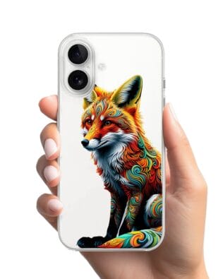 Etui do iPhone 16 przeźroczyste, silikonowe Flexi, Dzika Mandala, Lis