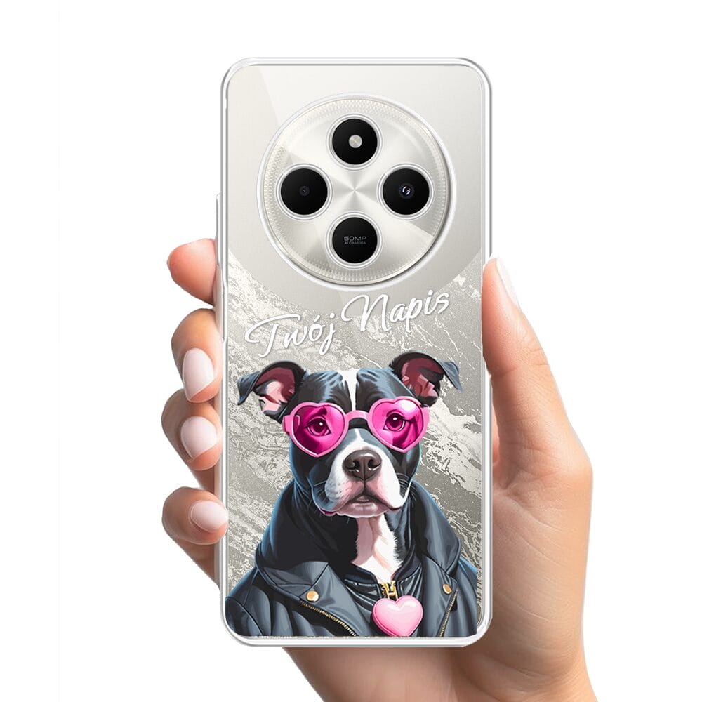 Etui do Xiaomi POCO C75 przeźroczyste, silikonowe Flexi, Puppy Love, pies rasy Amstaff - obrazek 2