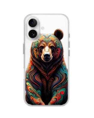 Etui do iPhone 16 przeźroczyste, silikonowe Flexi, Dzika Mandala, Niedźwiedź