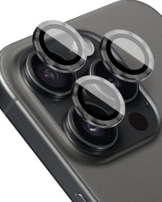 Metalowa osłona obiektywu aparatu ze szkła hartowanego 9H do iPhone 15 Pro Max, 1 zestaw, czarna