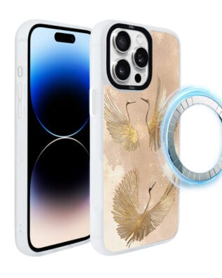 Etui do iPhone 14 Pro IBIZU DropGuard Matt z MagSafe, Boho, Złote żurawie