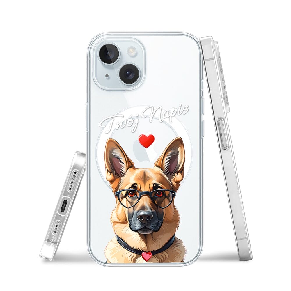 Etui do iPhone 15 z MagSafe przeźroczyste, silikonowe Flexi, Puppy Love, pies rasy Owczarek Niemiecki - obrazek 3