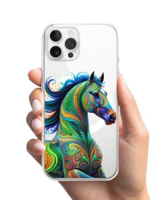 Etui do iPhone 12 Pro Max z MagSafe przeźroczyste, silikonowe Flexi, Dzika Mandala, Koń