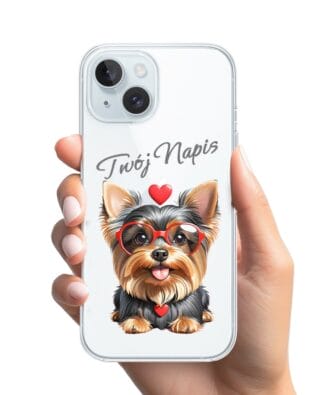 Etui do iPhone 15 przeźroczyste, silikonowe Flexi, Puppy Love, pies rasy York