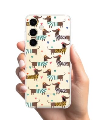 Etui do Samsung Galaxy S24 przeźroczyste, silikonowe Flexi, zakochane jamniki