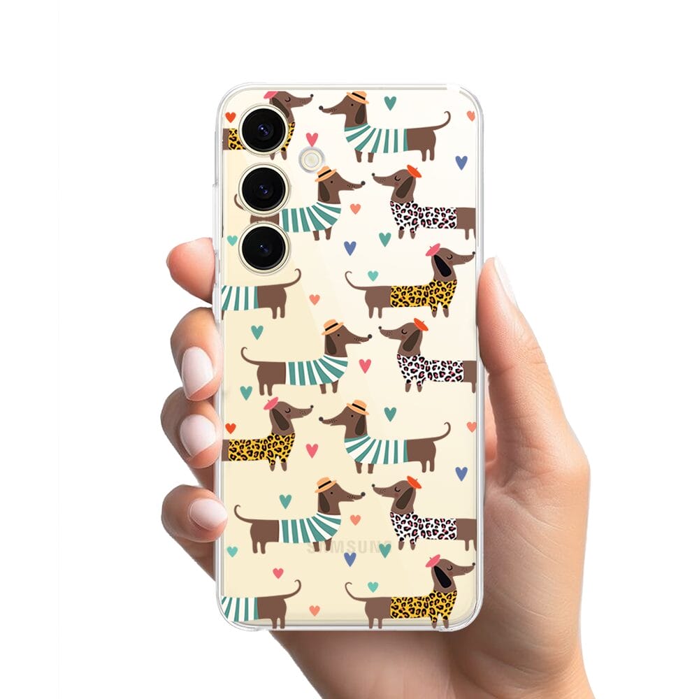 Etui do Samsung Galaxy S24 przeźroczyste, silikonowe Flexi, zakochane jamniki - obrazek 2