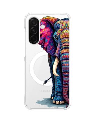 Etui do Samsung Galaxy A26 5G z MagSafe przeźroczyste, silikonowe Flexi, Dzika Mandala, Słoń