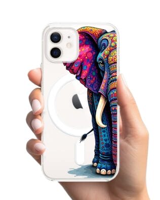 Etui do iPhone 12 Mini z MagSafe przeźroczyste, silikonowe Flexi, Dzika Mandala, Słoń