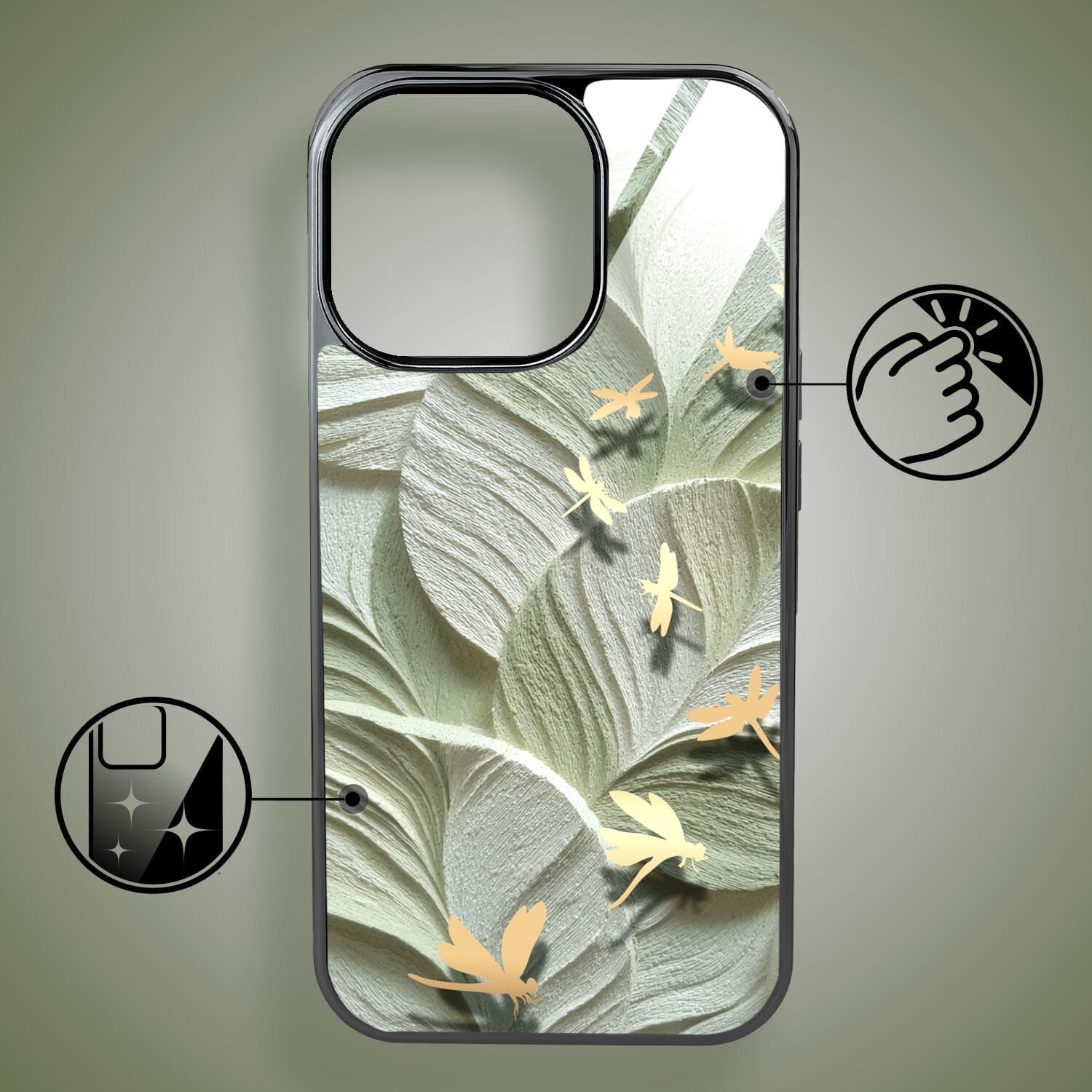 Etui do iPhone 16 Pro IBIZU Elite Glass z MagSafe Kwiaty, Taniec ważek, czarne - obrazek 2