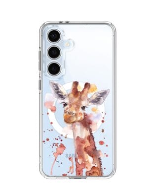 Etui do Samsung Galaxy S24 FE z MagSafe przeźroczyste, silikonowe Flexi, Akwarelowe Zoo, Żyrafa
