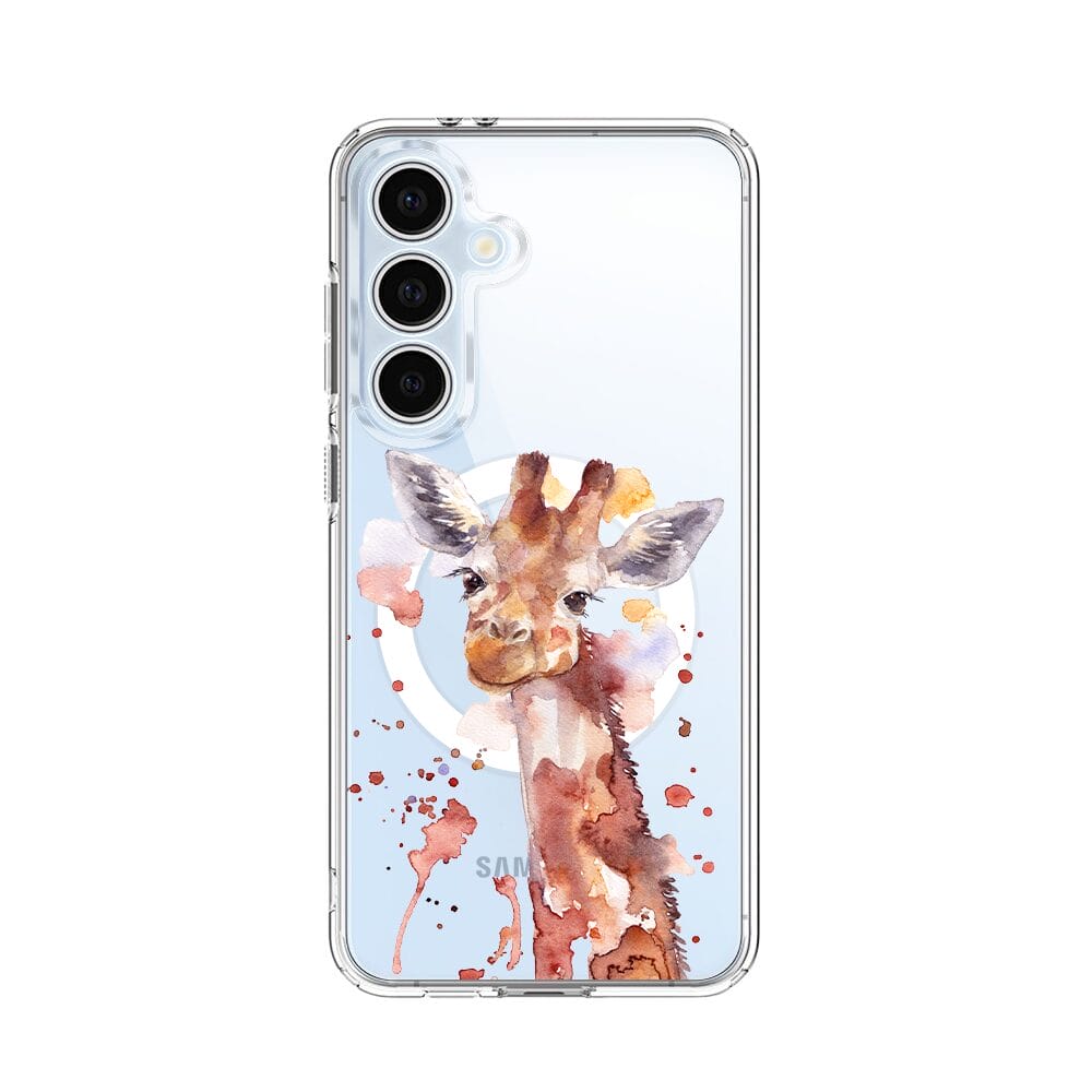 Etui do Samsung Galaxy S24 FE z MagSafe przeźroczyste, silikonowe Flexi, Akwarelowe Zoo, Żyrafa