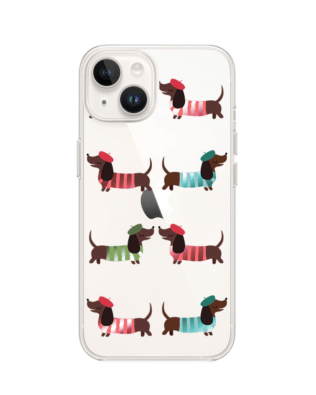 Etui do iPhone 14 Plus przeźroczyste, silikonowe Flexi, jamnik w Paryżu