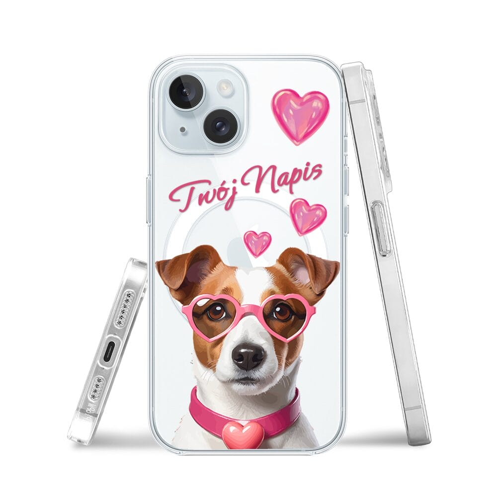 Etui do iPhone 15 z MagSafe przeźroczyste, silikonowe Flexi, Puppy Love, pies rasy Jack Russell Terrier - obrazek 3