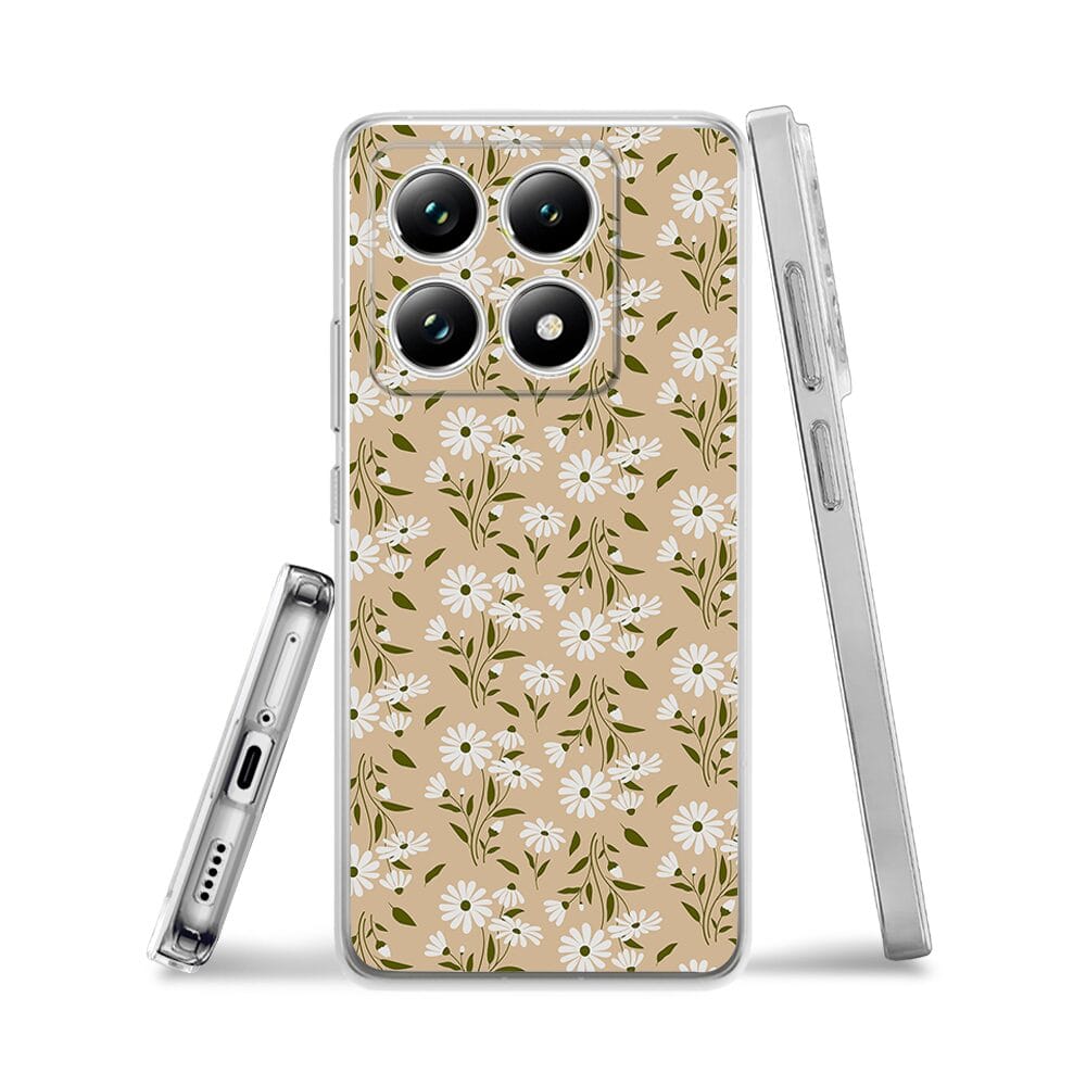 Etui do Xiaomi 14T Pro przeźroczyste, silikonowe Flexi, delikatne kwiatki na cielistym tle - obrazek 3