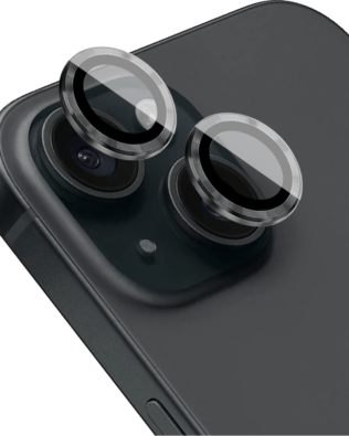 Metalowa osłona obiektywu aparatu ze szkła hartowanego 9H do iPhone 15, 1 zestaw, czarna