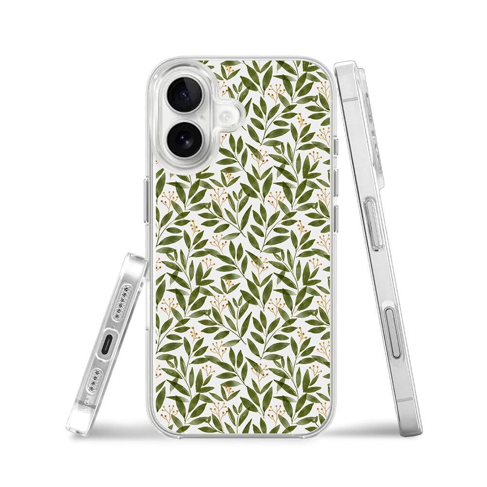 Etui do iPhone 16 z MagSafe przeźroczyste, silikonowe Flexi, zielone gałązki - obrazek 3