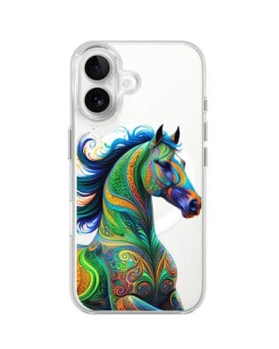 Etui do iPhone 16 z MagSafe przeźroczyste, silikonowe Flexi, Dzika Mandala, Koń