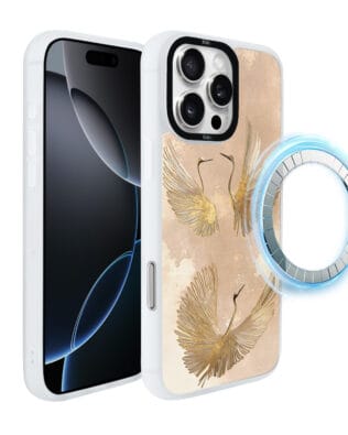 Etui do iPhone 16 Pro IBIZU DropGuard Matt z MagSafe, Boho, Złote żurawie