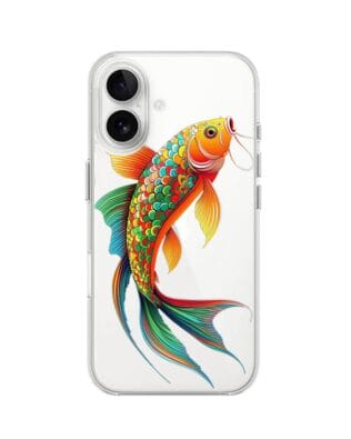 Etui do iPhone 16 Plus przeźroczyste, silikonowe Flexi, Dzika Mandala, Złota ryba