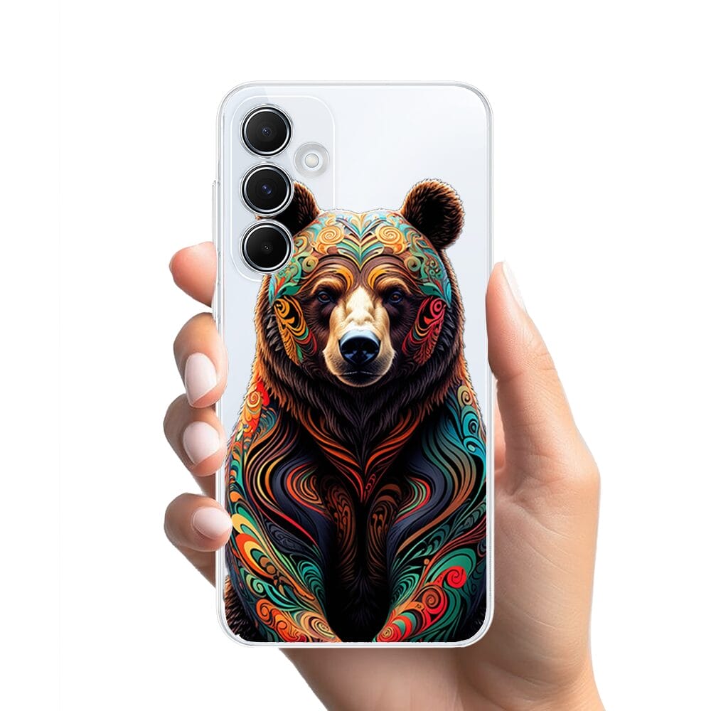 Etui do Samsung Galaxy A35 5G przeźroczyste, silikonowe Flexi, Dzika Mandala, Niedźwiedź - obrazek 2