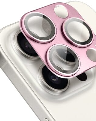 Metalowa osłona na cały aparat z wbudowanymi szkłami do iPhone 15 Pro, różowa