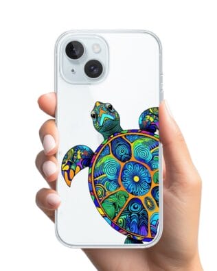 Etui do iPhone 15 przeźroczyste, silikonowe Flexi, Dzika Mandala, Żółw
