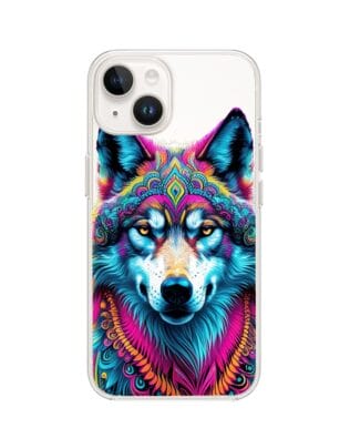 Etui do iPhone 13 przeźroczyste, silikonowe Flexi, Dzika Mandala, Wilk